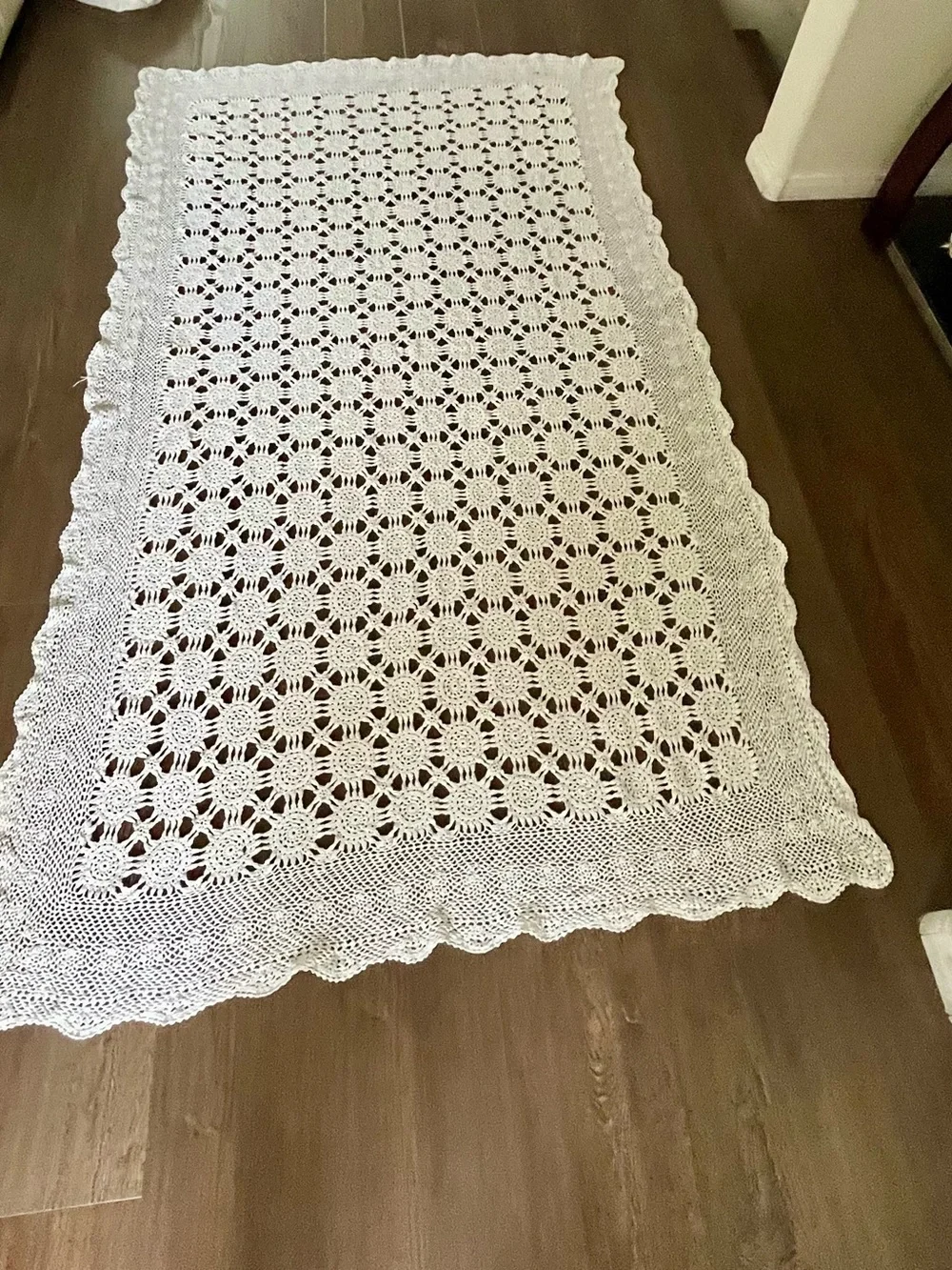 Handmade White Crochet Throw Blanket 50/86 Inches